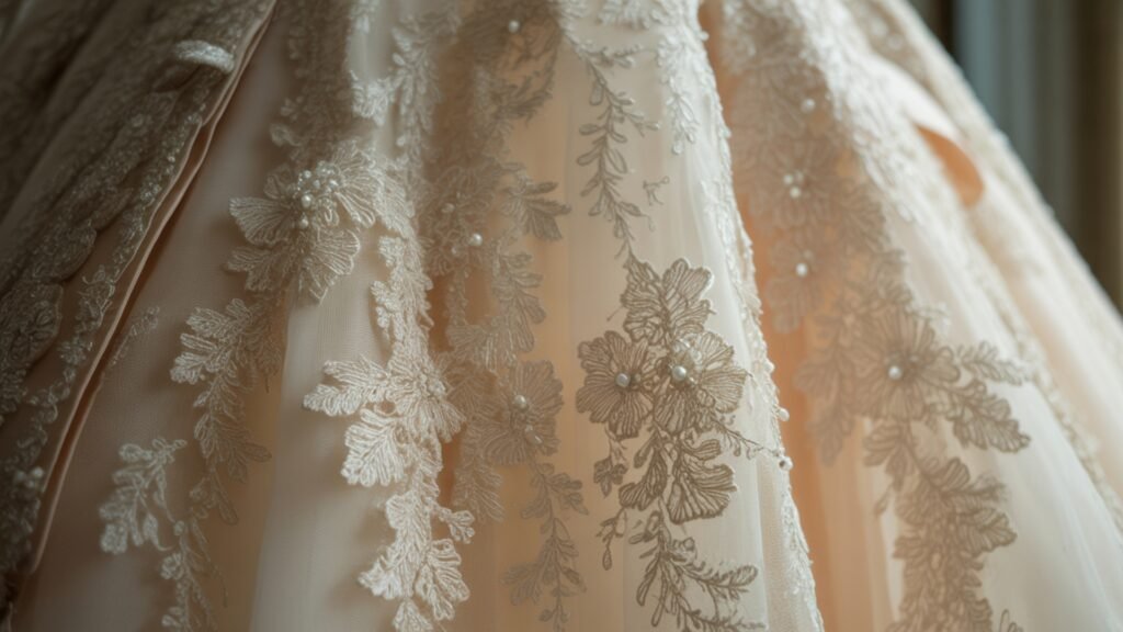 lace wedding dress detailing and craftsmanship